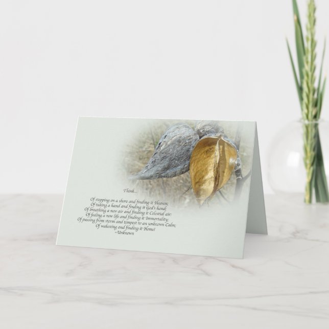 Sympathy Card - Poem and Milkweed Pods (Front)