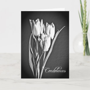 Sympathy card with black and white tulips.