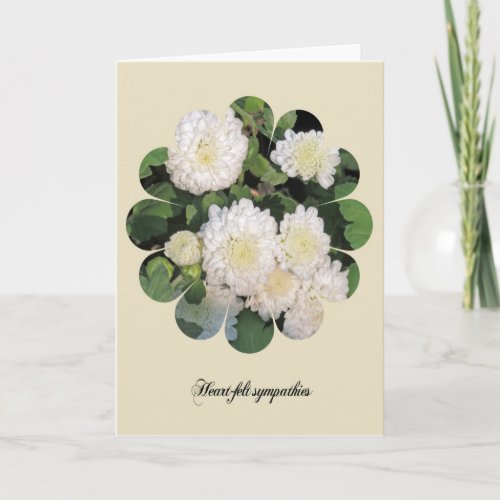 Sympathy card with white chrysanthemum flowers