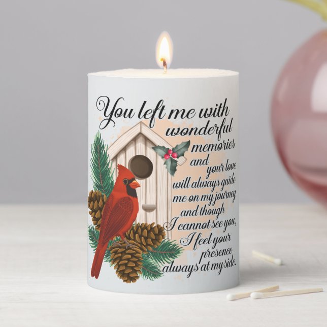 Sympathy Cardinal Funeral Memorial  Pillar Candle (In Situ)