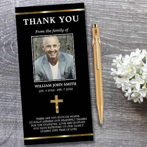 Sympathy Christian Gold Cross THANK YOU  PHOTO