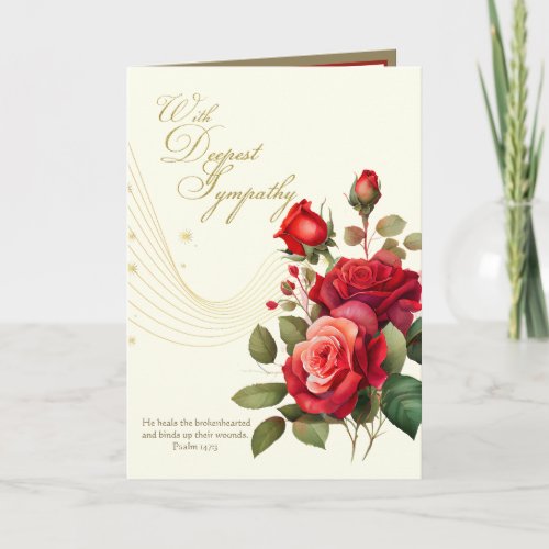 Sympathy Condolence Scripture Religious Red Roses Card