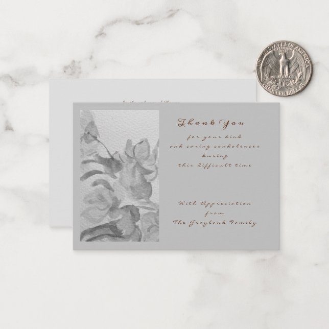 sympathy condolences poem thank you  note card (Front/Back In Situ)