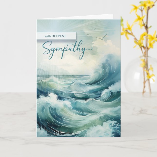 Sympathy Crashing Ocean Waves and Seagulls Card (Yellow Flower)