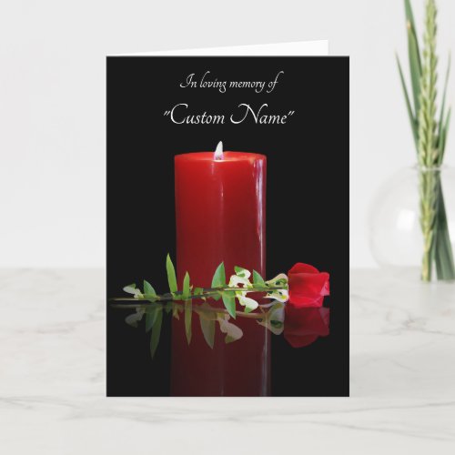 Sympathy Custom Name with Candle and Rose Card