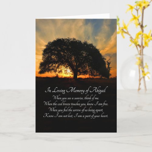 Sympathy Custom Name With Oak Tree and Poem  Card