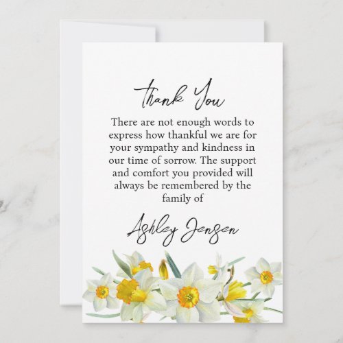 Sympathy Daffodil Photo Funeral Thank You Card