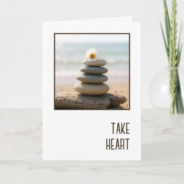 Sympathy Daisy on a Stone Beach Cairn Card (Front)