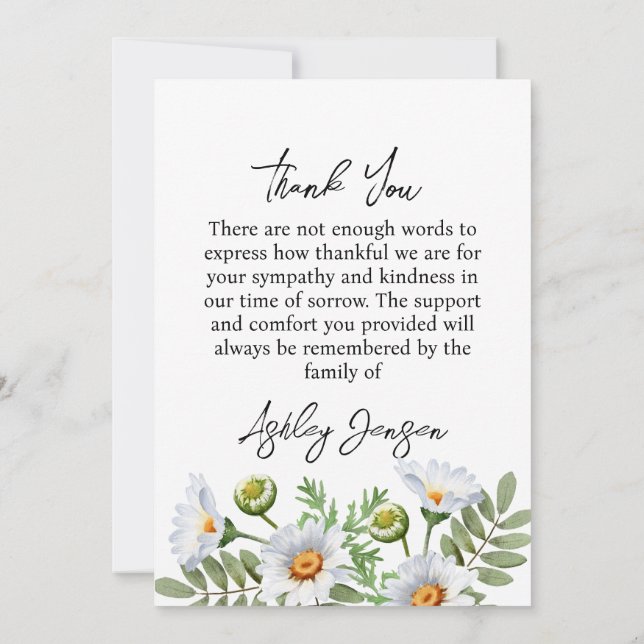 Sympathy Daisy Photo Thank You Card (Back)