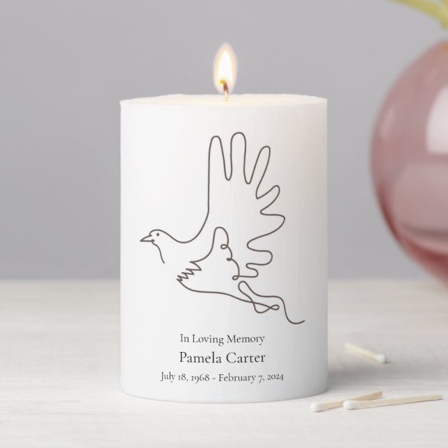 Sympathy Dove Funeral Memorial  Pillar Candle (In Situ)