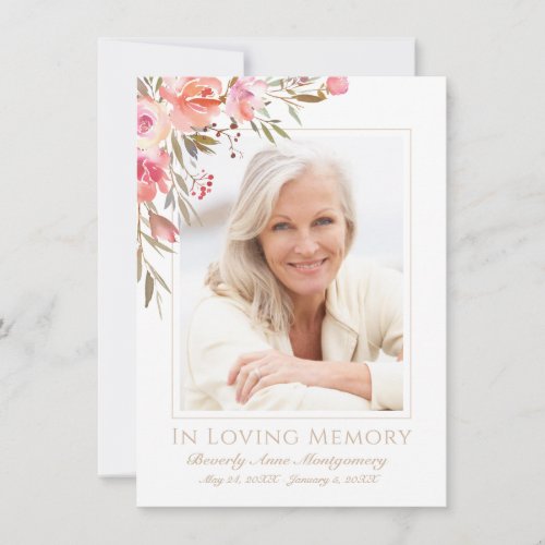 Sympathy Elegant Blush Floral Rose Photo Funeral Thank You Card