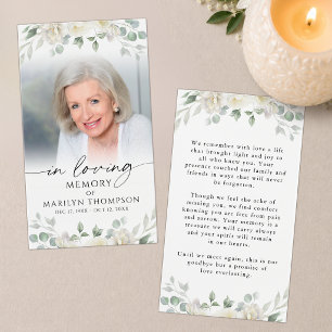 Sympathy Elegant Floral Cross Photo Prayer Card