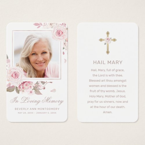 Sympathy Elegant Pink Rose Cross Photo Prayer Card