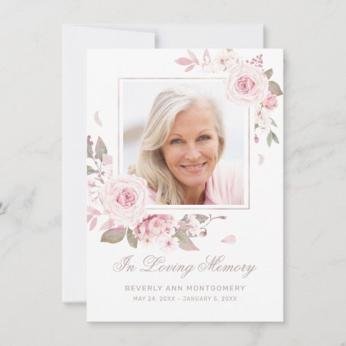 Sympathy Elegant Pink Rose Floral Photo Funeral Thank You Card