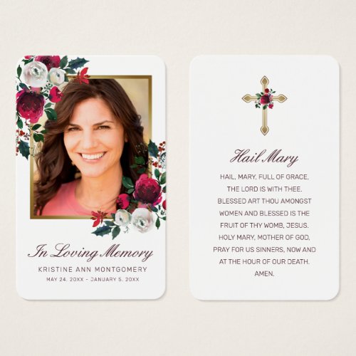 Sympathy Elegant Red Rose Cross Photo Prayer Card