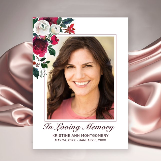 Sympathy Elegant Red Rose Floral Photo Funeral Thank You Card (Elegant Red Rose Floral Photo Funeral Sympathy Thank You card.)