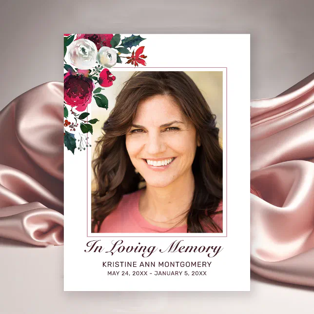 Sympathy Elegant Red Rose Floral Photo Funeral Thank You Card | Zazzle