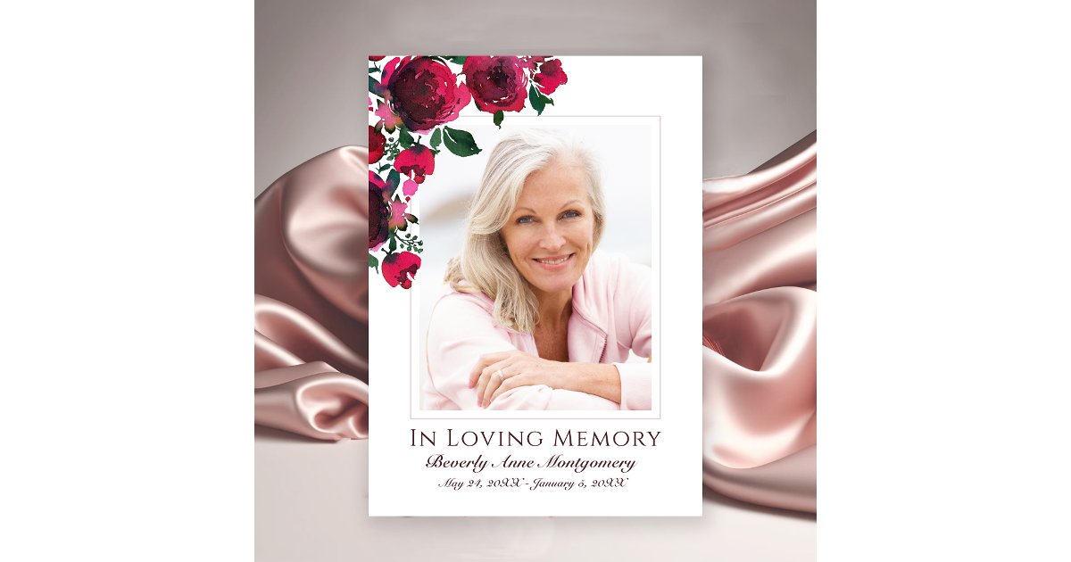 Sympathy Elegant Red Rose Floral Photo Funeral Thank You Card | Zazzle