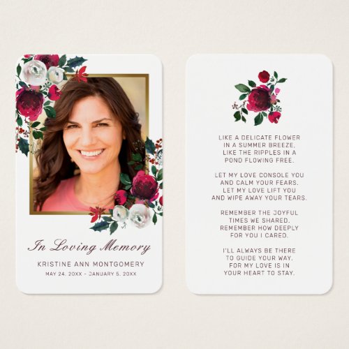 Sympathy Elegant Red Rose Gold Photo Prayer Card