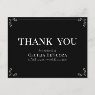 Sympathy Elegant Simple Black Funeral Thank You  Postcard