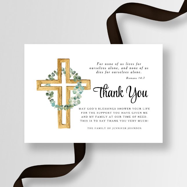 Sympathy Eucalyptus Cross Funeral  Thank You Card (Sympathy Eucalyptus Cross Funeral Thank You Card)