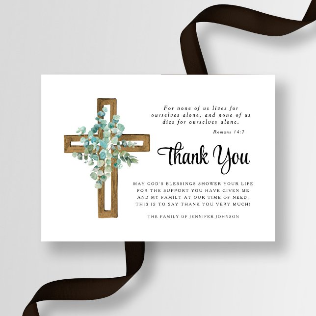 Sympathy Eucalyptus Cross Funeral  Thank You Card (Sympathy Eucalyptus Cross Funeral Thank You Card)