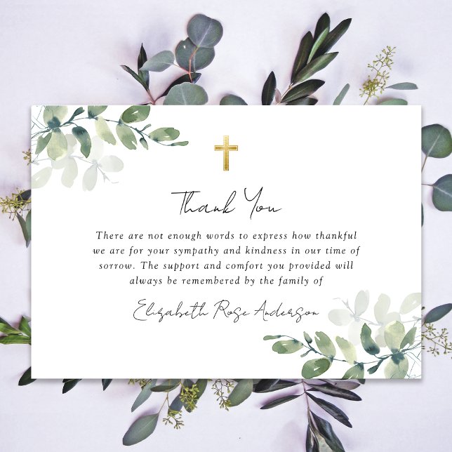 Sympathy Eucalyptus Cross Funeral  Thank You Card (Creator Uploaded)