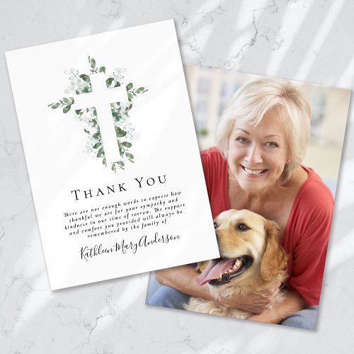 Sympathy Eucalyptus Cross Funeral  Thank You Card