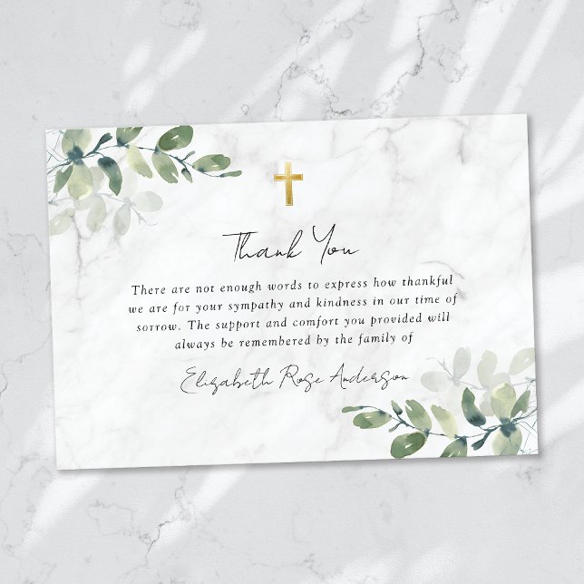 Sympathy Eucalyptus Cross Funeral  Thank You Card (Creator Uploaded)