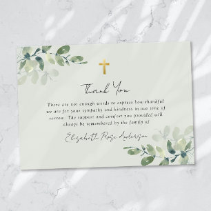 Sympathy Eucalyptus Cross Funeral Thank You Card