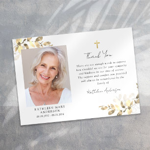 Sympathy Eucalyptus Cross Photo Funeral Thank You Card