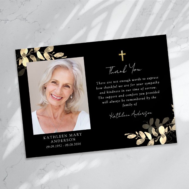 Sympathy Eucalyptus Cross Photo Funeral  Thank You Card (Creator Uploaded)