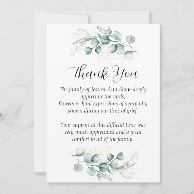 Sympathy Eucalyptus Floral Funeral Thank you  Invitation (Front)