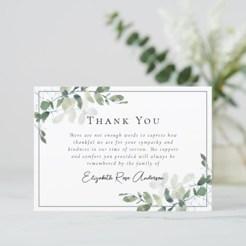 Sympathy Eucalyptus Funeral  Thank You Card