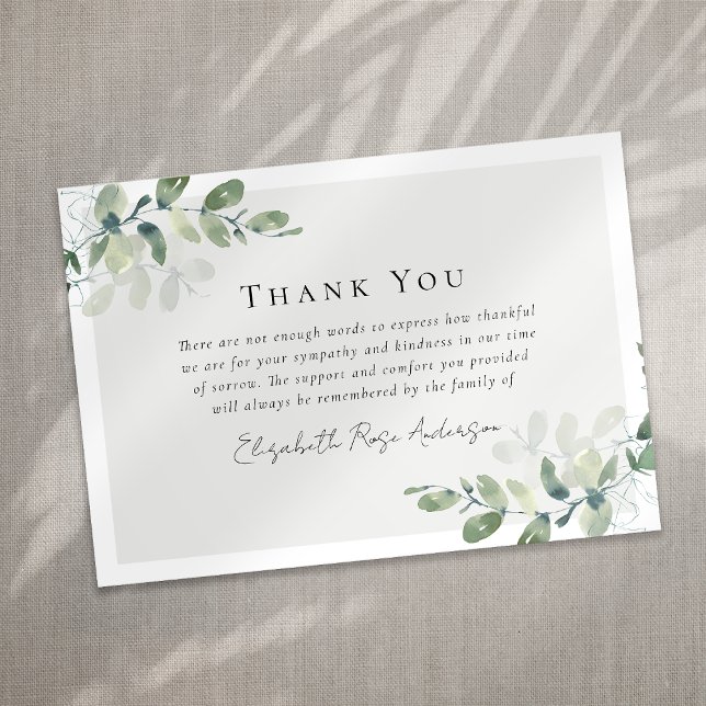 Sympathy Eucalyptus Funeral  Thank You Card (Creator Uploaded)