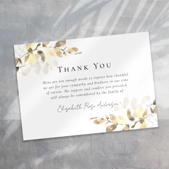 Sympathy Eucalyptus Funeral Thank You Card | Zazzle