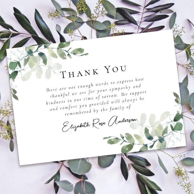 Sympathy Eucalyptus Funeral  Thank You Card (Creator Uploaded)