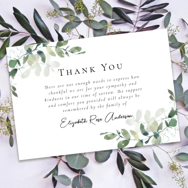 Sympathy Eucalyptus Funeral Thank You Card | Zazzle