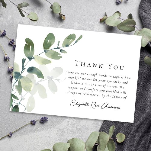 Sympathy Eucalyptus Funeral  Thank You Card
