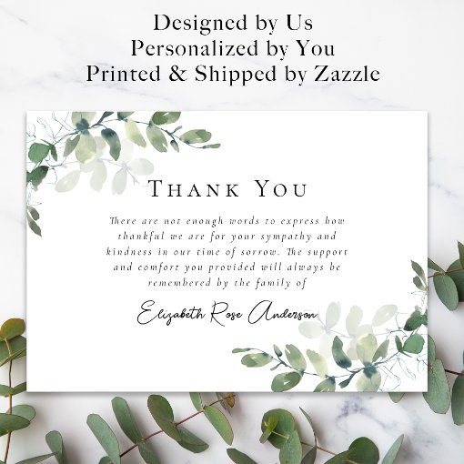 Sympathy Eucalyptus Funeral Thank You Card | Zazzle