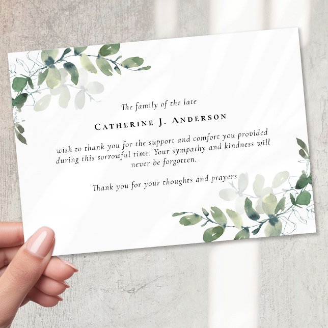 Sympathy Eucalyptus Funeral  Thank You Card (Creator Uploaded)