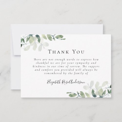 Sympathy Eucalyptus Funeral Thank You Note Card
