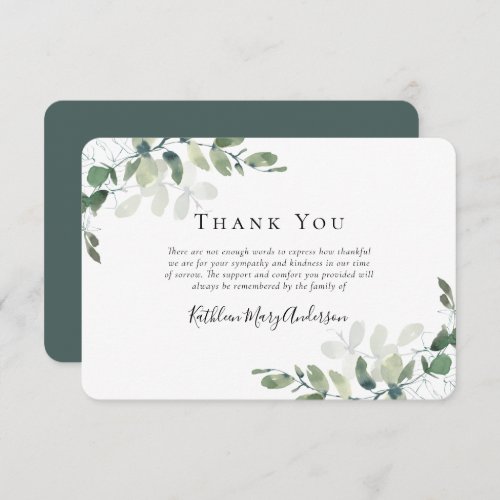 Sympathy Eucalyptus Funeral Thank You  Note Card