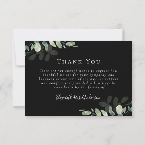 Sympathy Eucalyptus Funeral Thank You Note Card