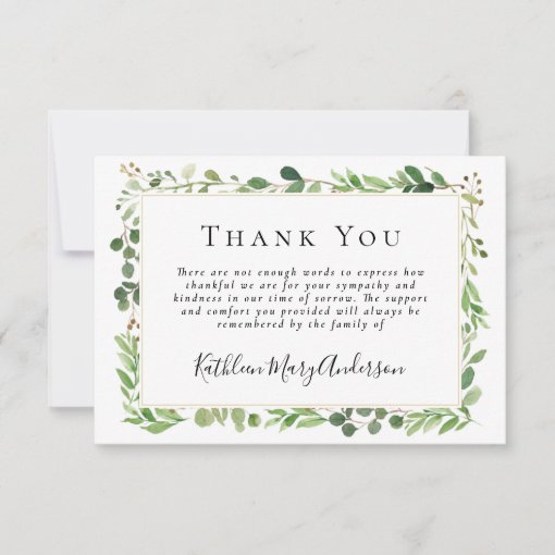 Sympathy Eucalyptus Greenery Funeral Thank You Card | Zazzle