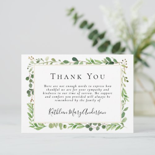 Sympathy Eucalyptus Greenery Funeral  Thank You Card