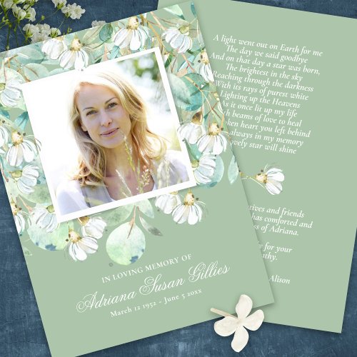 Sympathy Eucalyptus Photo Funeral Prayer Card