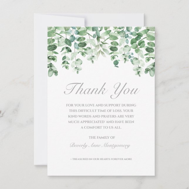 Sympathy Eucalyptus Watercolor Greenery Thank You (Front)