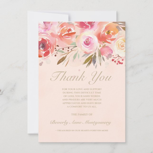 Sympathy Floral Blush Watercolor Roses Thank You (Front)