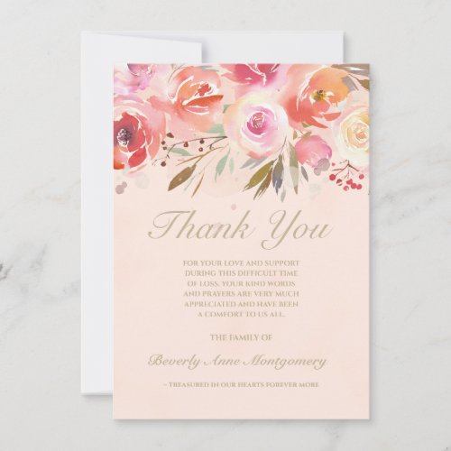 Sympathy Floral Blush Watercolor Roses Thank You